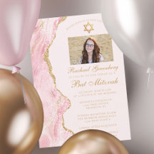 Elegantes Rosa Gold Agate Bat Mitzvah Foto Party