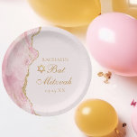 Elegantes Rosa Gold Agate Bat Mitzvah Party Pappteller<br><div class="desc">Das schicke Rosa- und Goldmagazin schmückt die Seite dieser schönen, gürtelhaften Bat Mitzvah Party Papiertafel. Der Name Ihrer Tochter ist in einem schönen formalen Drehbuch unter dem Stern von David geschrieben. Eine perfekte feminine Dekoration für eine schicke, stilvolle jüdische Familie, die ein Mädchen feiert, das an die Tora gerufen wird....</div>