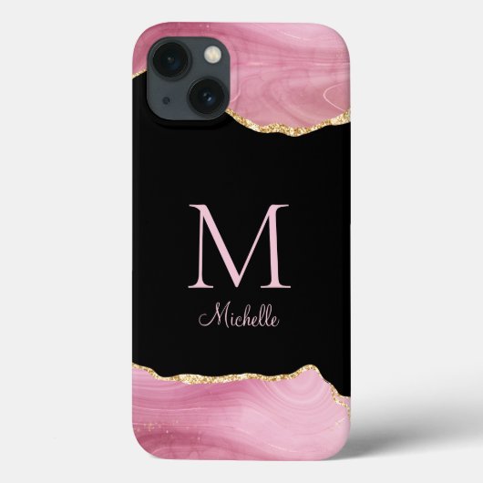 Elegantes Rosa Gold Agate Monogram Case-Mate iPhone Hülle (Rückseite)