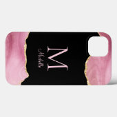 Elegantes Rosa Gold Agate Monogram Case-Mate iPhone Hülle (Rückseite (Horizontal))