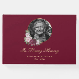 Elegantes Rosa Gold Blumenbeerdigung Foto Gästebuch