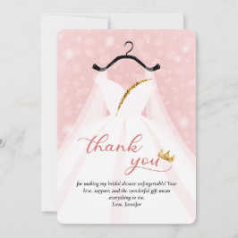 Elegantes Rosa & Gold Brautparty Hochzeitskleid Dankeskarte