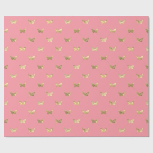 Elegantes rosa Gold Butterfly Musterpapier Geschenkpapier (Flach)