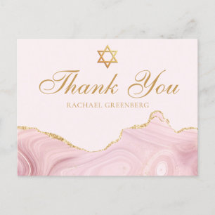 Elegantes Rosa Gold Custom Bat Mitzvah Dankeschön Postkarte