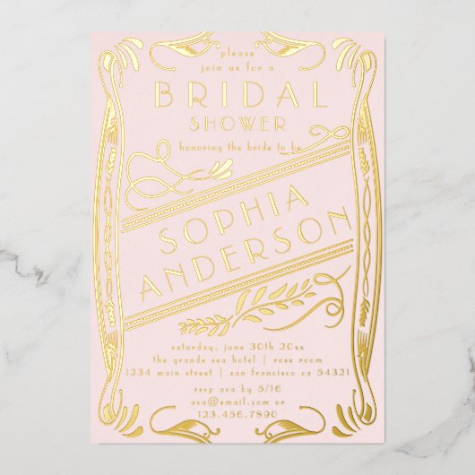 Elegantes Rosa Gold Floral Brautparty Party Folieneinladung (Vorderseite)