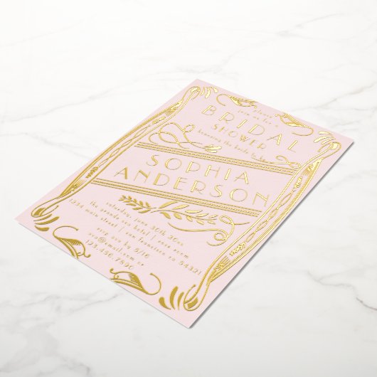 Elegantes Rosa Gold Floral Brautparty Party Folieneinladung (Gedreht)