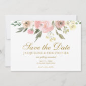 Elegantes Rosa Gold Floral Foto Save the Date (Vorderseite)