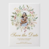 Elegantes Rosa Gold Floral Foto Save the Date Pergament Einladungen (Vorderseite)