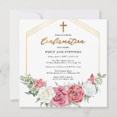 Elegantes Rosa | Gold Floral Frame Girl Confirmati Einladung (Vorderseite)