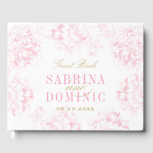 Elegantes Rosa Gold Floral Peony Wedding Monogram Gästebuch
