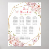 Elegantes rosa Gold Floral Quinceñera Seating Char Poster (Vorne)