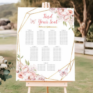 Elegantes rosa Gold Floral Quinceñera Seating Char Poster