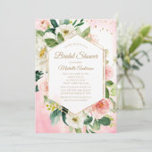 Elegantes Rosa Gold Floral Rose Brautparty Einladung (Stehend Vorderseite)