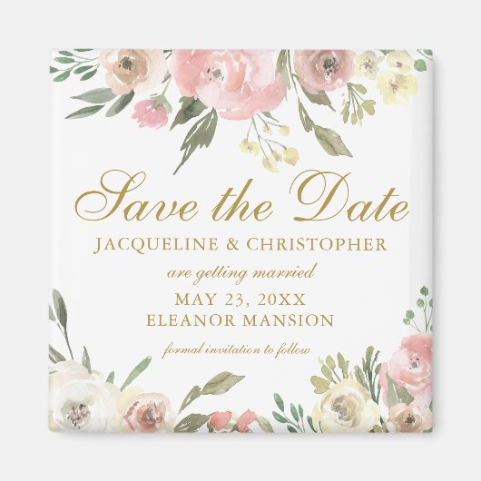 Elegantes Rosa Gold Floral Save the Date Magnet (Vorne)