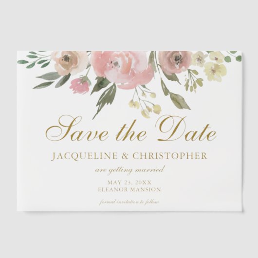 Elegantes Rosa Gold Floral Save the Date Pergament Einladungen (Vorderseite)