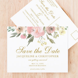 Elegantes Rosa Gold Floral Save the Date Postkarte