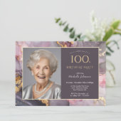 Elegantes Rosa Gold Foto 100. Geburtstag Einladung (Stehend Vorderseite)