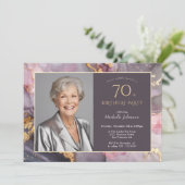 Elegantes Rosa Gold Foto 70. Geburtstag Einladung (Stehend Vorderseite)