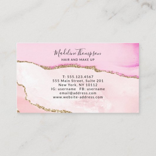 Elegantes Rosa Gold Glitzer Agate Marble Monogramm Visitenkarte (Rückseite)