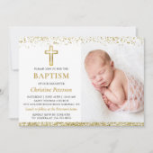 Elegantes Rosa Gold Glitzer Cross Girl Taufe Foto Einladung (Vorderseite)