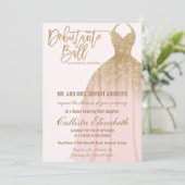 Elegantes Rosa Gold Glitzer Dress Debutante Dance Einladung (Stehend Vorderseite)