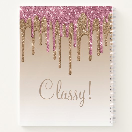 Elegantes Rosa & Gold Glitzer Klassisches Script G Notizblock (Rückseite)