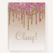 Elegantes Rosa & Gold Glitzer Klassisches Script G Notizblock (Vorderseite)