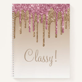 Elegantes Rosa & Gold Glitzer Klassisches Script G Notizblock