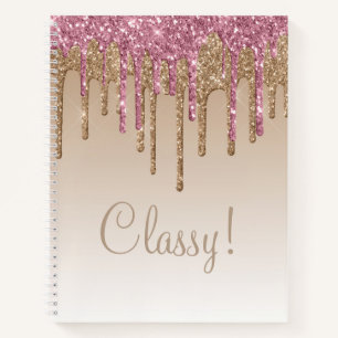 Elegantes Rosa & Gold Glitzer Klassisches Script G Notizblock