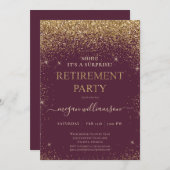 Elegantes Rosa Gold Glitzer Retirement Party Einladung (Vorne/Hinten)