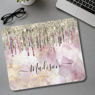Elegantes rosa-gold-glitzer-tropfen-monogramm mousepad