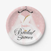 Elegantes Rosa & Gold Hochzeitskleid Brautparty Pappteller (Vorderseite)