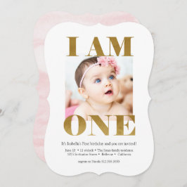 Elegantes Rosa + Gold mit Foto 1. Geburtstag Einladung