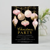 Elegantes Rosa Gold Ornamente Weihnachten Party Folieneinladung (Stehend vorne)