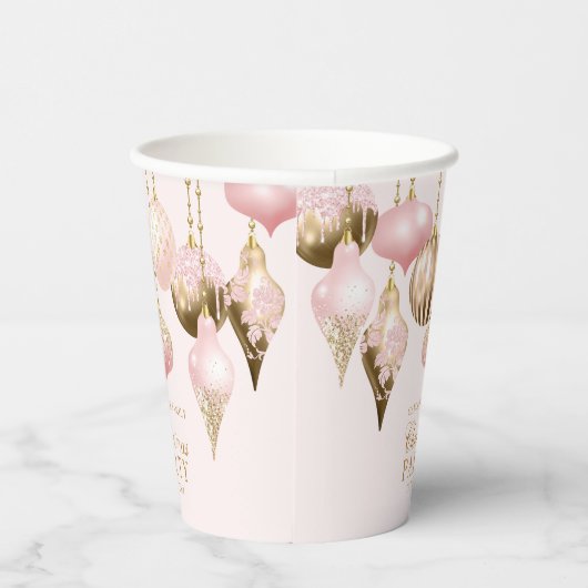 Elegantes Rosa Gold Ornamente Weihnachten Party Pappbecher (Rechts)