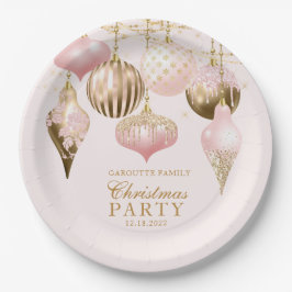 Elegantes Rosa Gold Ornamente Weihnachten Party Pappteller