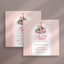 Elegantes Rosa-Gold-Petale-Prosecco-Shower-Gästebu
