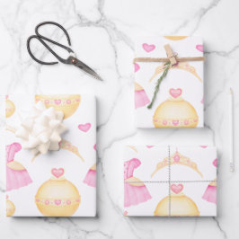 Elegantes Rosa & Gold Prinzessin Tiara Geschenkpapier Set