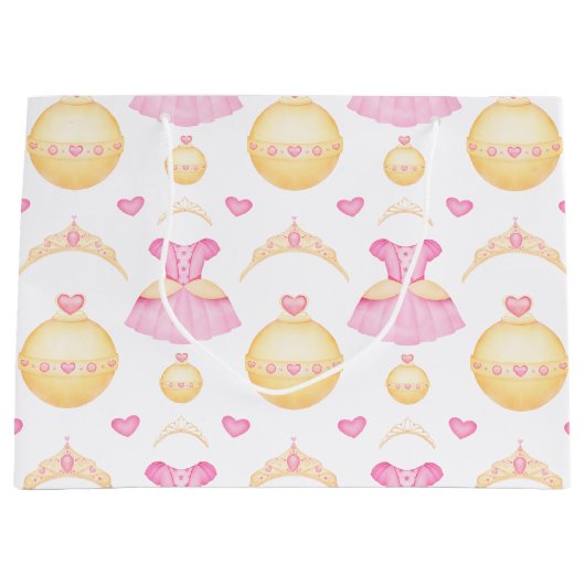 Elegantes Rosa & Gold Prinzessin Tiara Große Geschenktüte (Vorderseite)