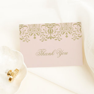 Elegantes Rosa-Gold-Vintage-Damaskusmuster Dankeskarte