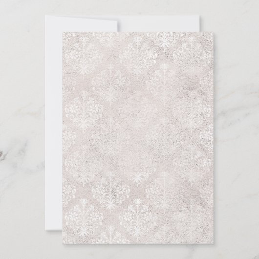 Elegantes rosa goldblütenfarbenes Elfenbein Damask Einladung (Rückseite)