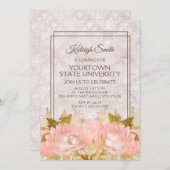 Elegantes rosa goldblütenfarbenes Elfenbein Damask Einladung (Vorne/Hinten)