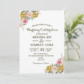 Elegantes Rosa, Goldene Rose Eukalyptus Floral Wed Einladung (Stehend Vorderseite)