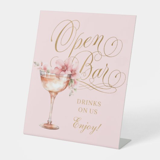 Elegantes rosa Goldenes Open Bar Pedestal Sockelschild (Vorderseite)