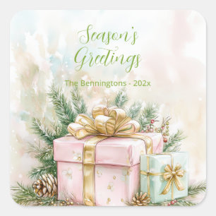 Elegantes rosa goldenes Vintage-Christmas Quadratischer Aufkleber