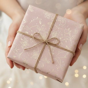 Elegantes Rosa Goldfolie Florales Geschenkpapier