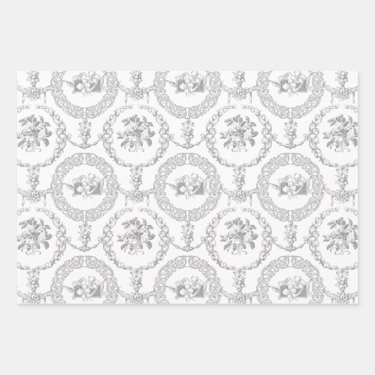 Elegantes Rosa, Grau & Blau auf weißer, graviert B Geschenkpapier Set (Vorderseite 3)