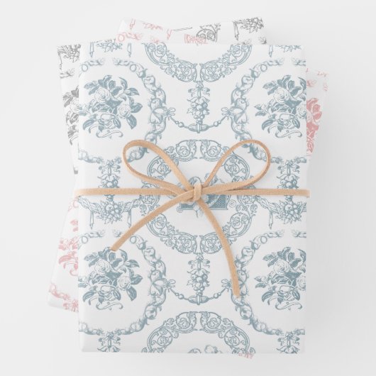 Elegantes Rosa, Grau & Blau auf weißer, graviert B Geschenkpapier Set (Beispiel)