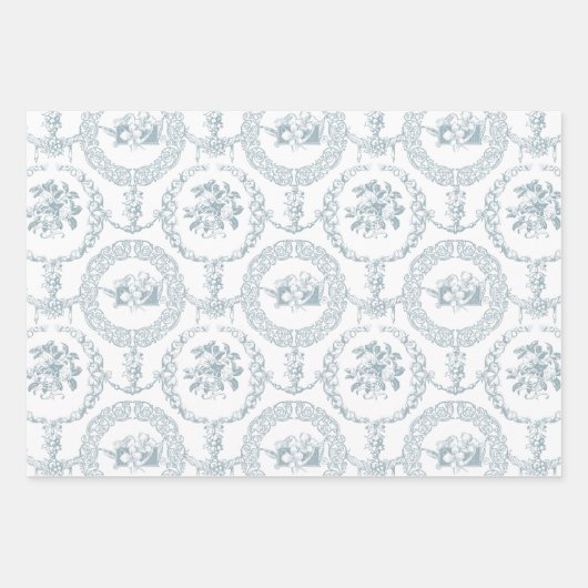 Elegantes Rosa, Grau & Blau auf weißer, graviert B Geschenkpapier Set (Vorderseite)