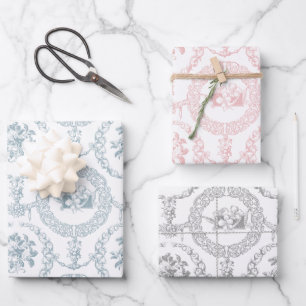 Elegantes Rosa, Grau & Blau auf weißer, graviert B Geschenkpapier Set